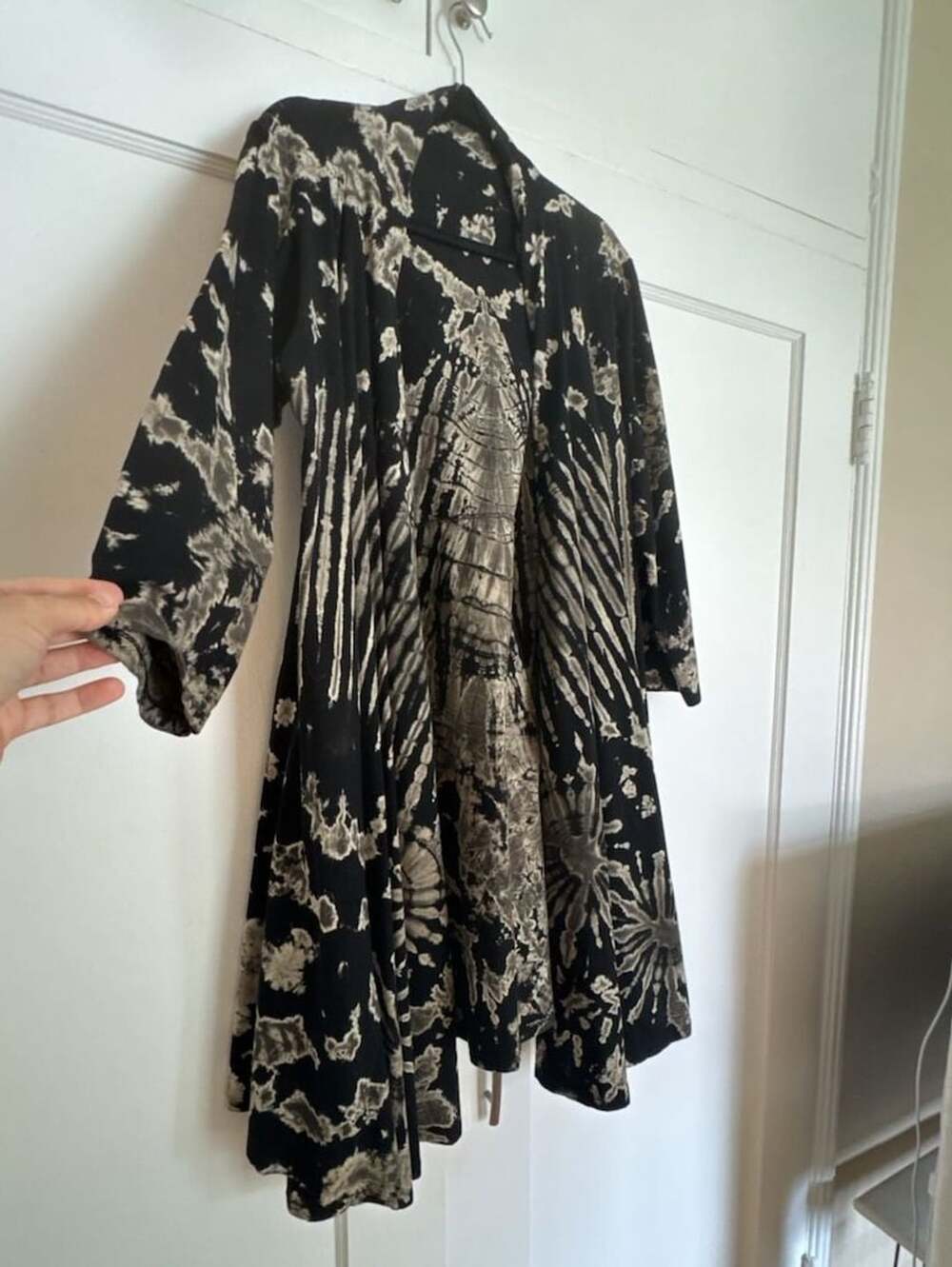 Hand-Sewn Tie-dye Black & Beige Kimono | Dark Grunge Fairycore Boho Whimsigoth O